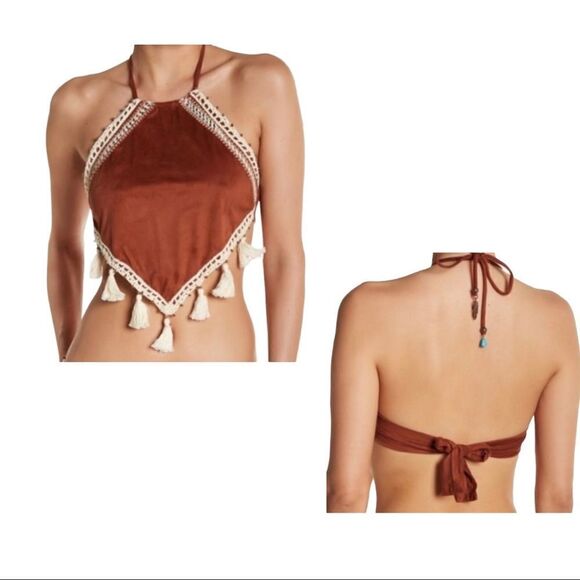 Ale by Alessandra Suede Boho Crop Bikini Top Size M New - Picture 1 of 7